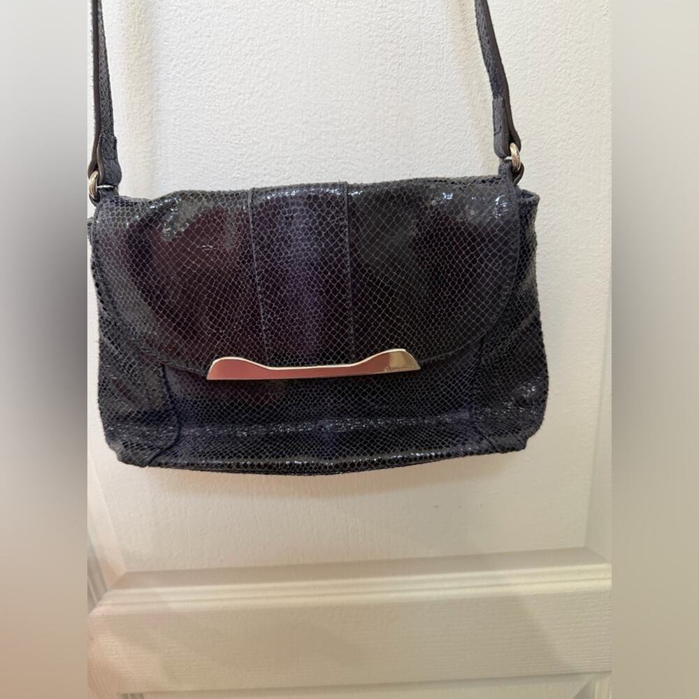 B. Makowsky Navy Snakeskin print leather Shoulder Bag